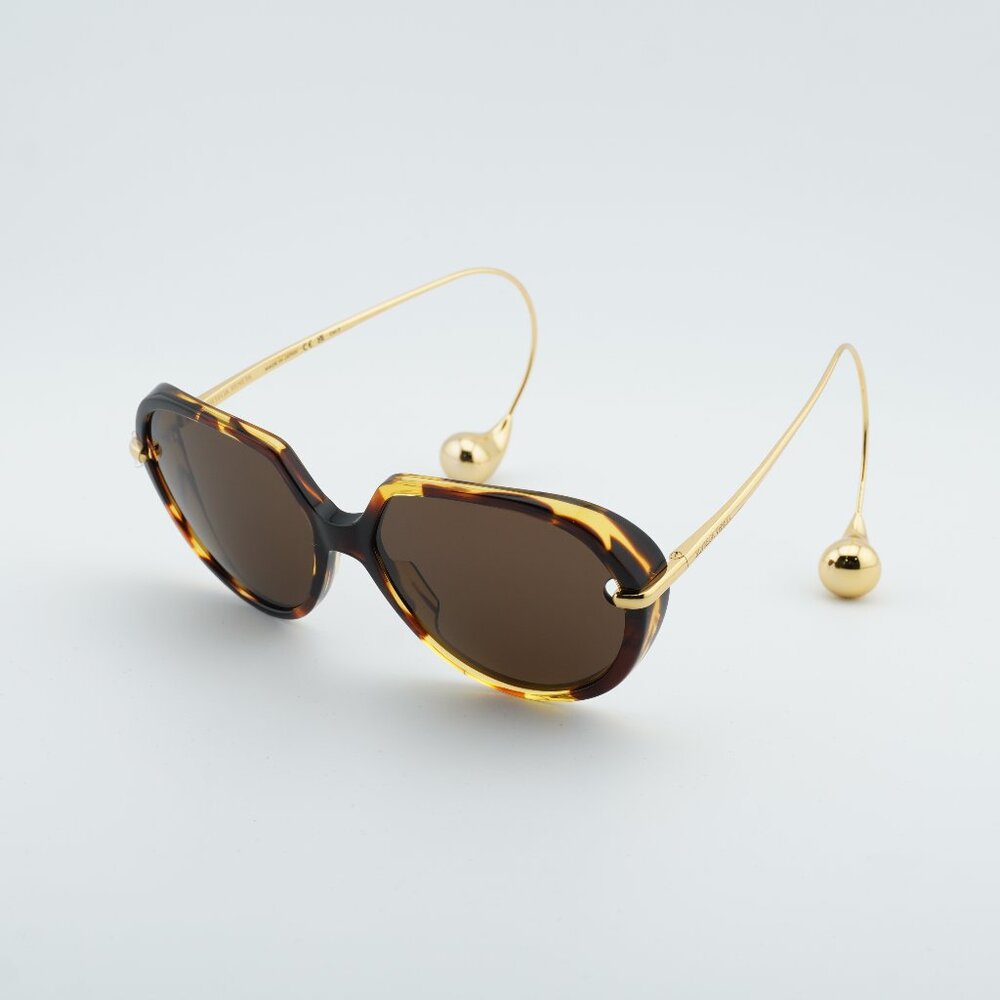 Bottega Veneta BV1436S 002 Sunglasses Havana Square Frame, Brown Lenses